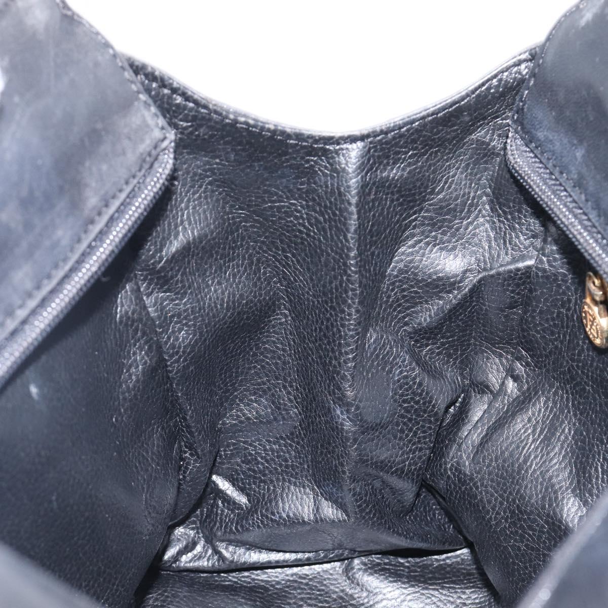 FENDI Macaroni Hand Bag Leather Black Gold Auth 199827