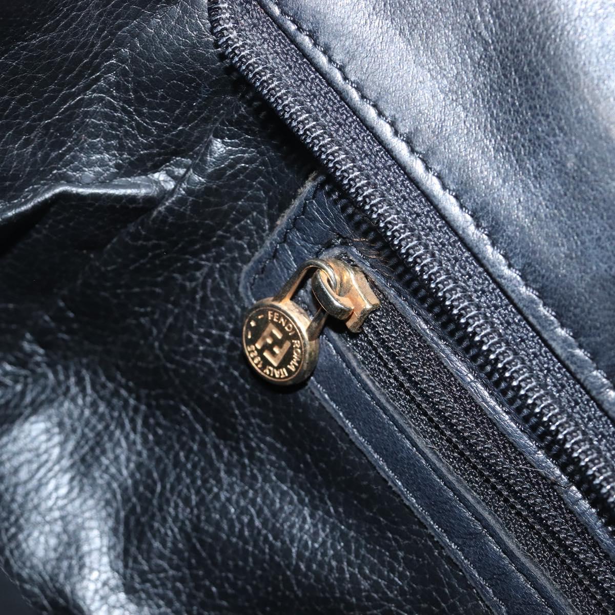FENDI Macaroni Hand Bag Leather Black Gold Auth 199827