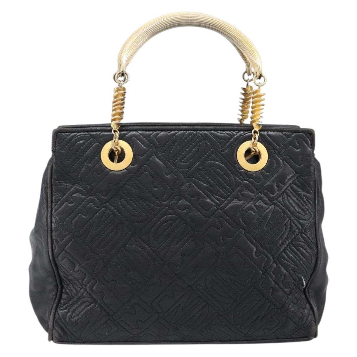 FENDI Macaroni Hand Bag Leather Black Gold Auth 199827