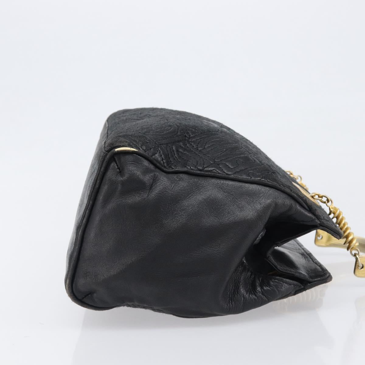 FENDI Macaroni Hand Bag Leather Black Gold Auth 199827