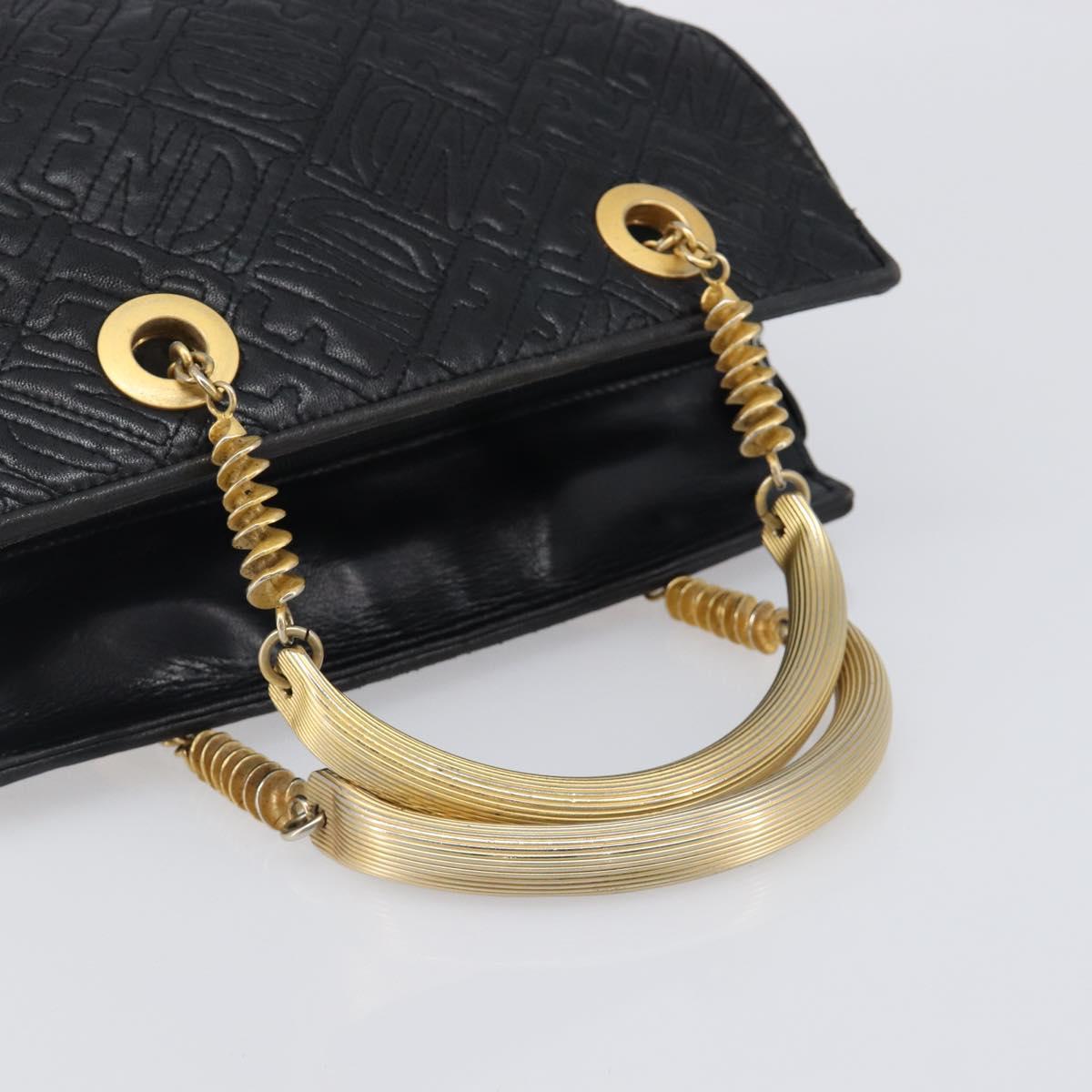 FENDI Macaroni Hand Bag Leather Black Gold Auth 199827