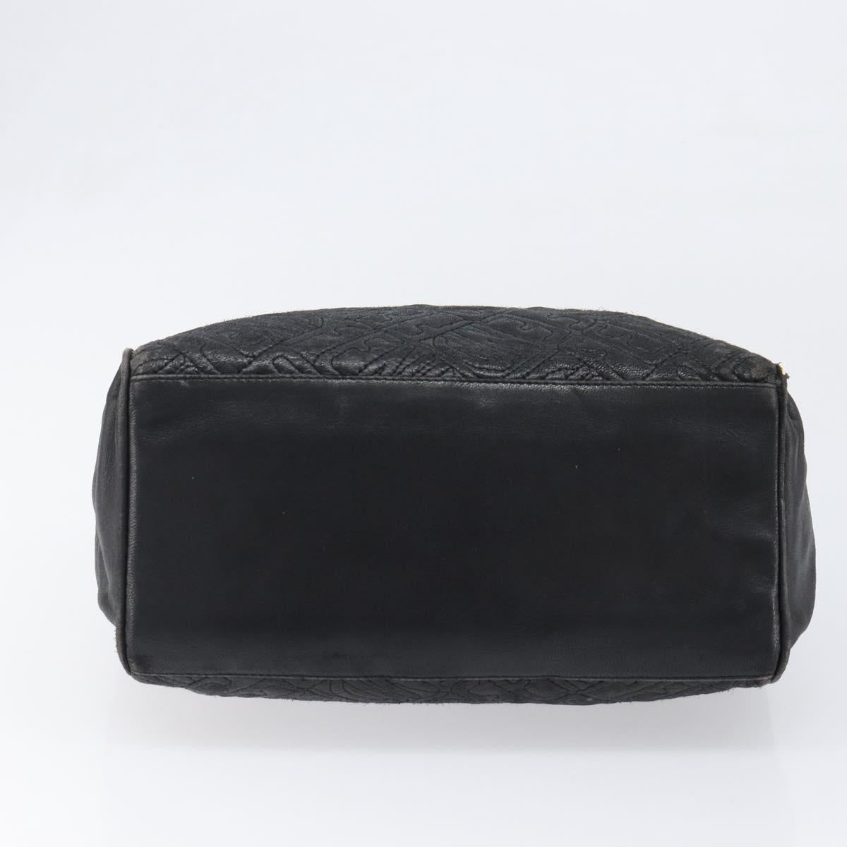 FENDI Macaroni Hand Bag Leather Black Gold Auth 199827