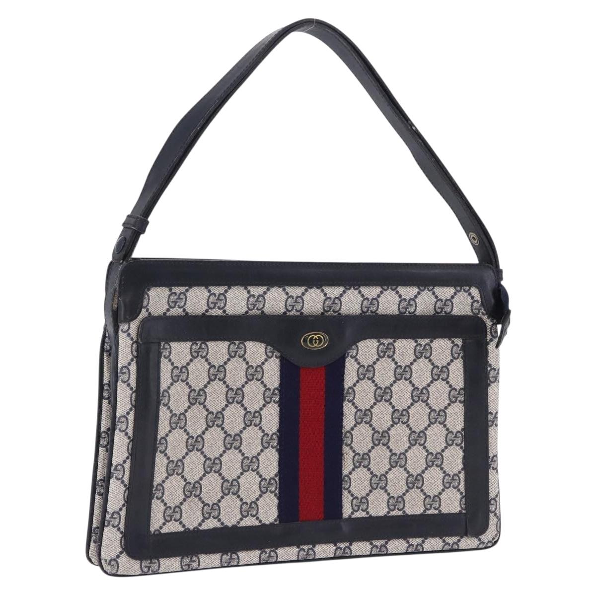 GUCCI GG Supreme Sherry Line Shoulder Bag PVC Navy Gold Auth 199828