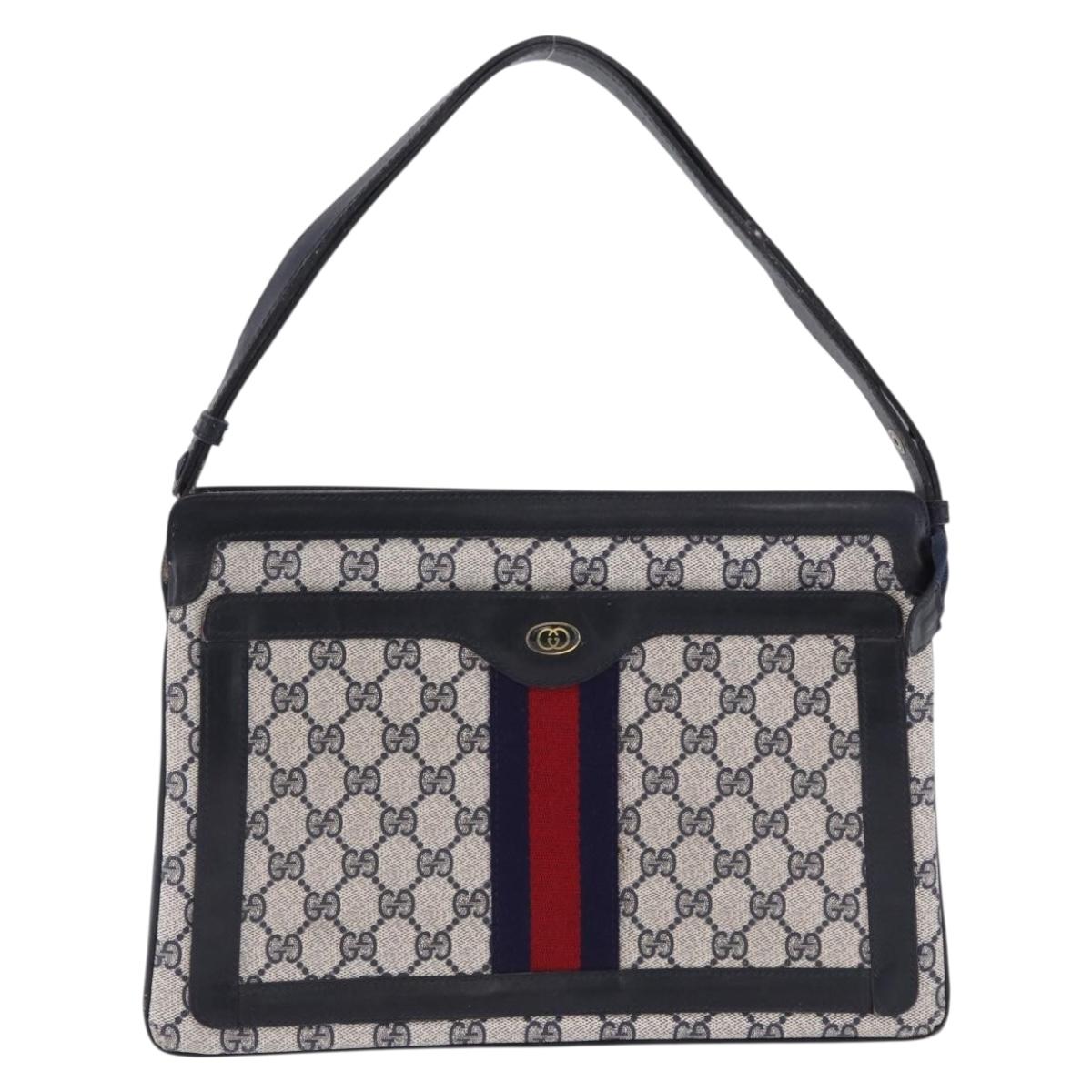 GUCCI GG Supreme Sherry Line Shoulder Bag PVC Navy Gold Auth 199828