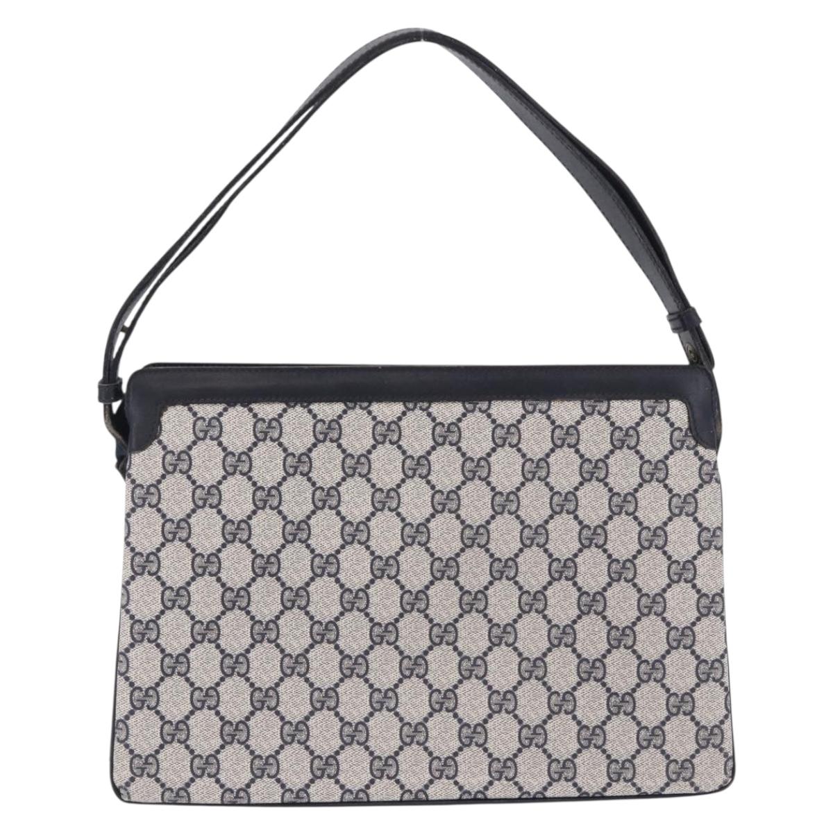 GUCCI GG Supreme Sherry Line Shoulder Bag PVC Navy Gold Auth 199828