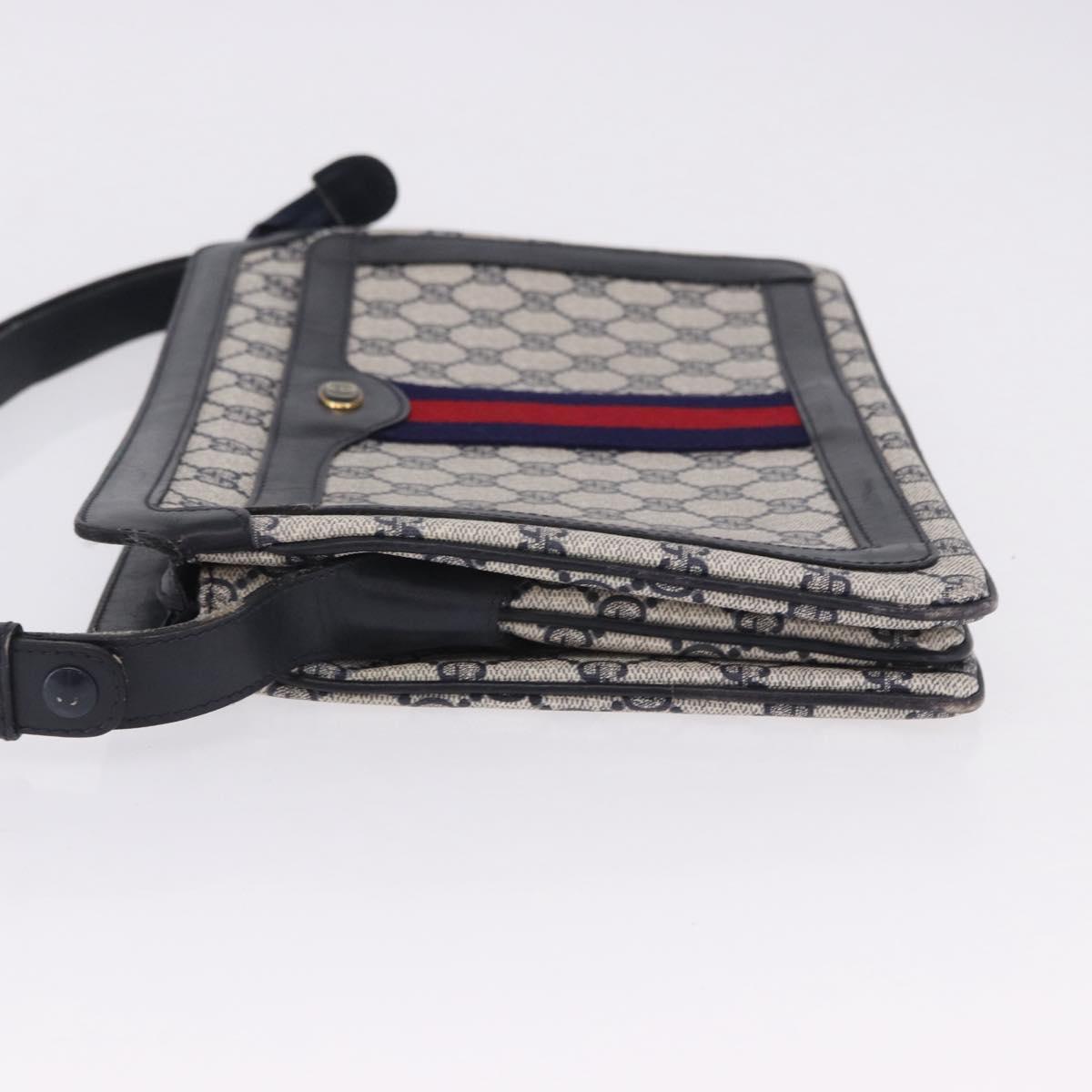 GUCCI GG Supreme Sherry Line Shoulder Bag PVC Navy Gold Auth 199828