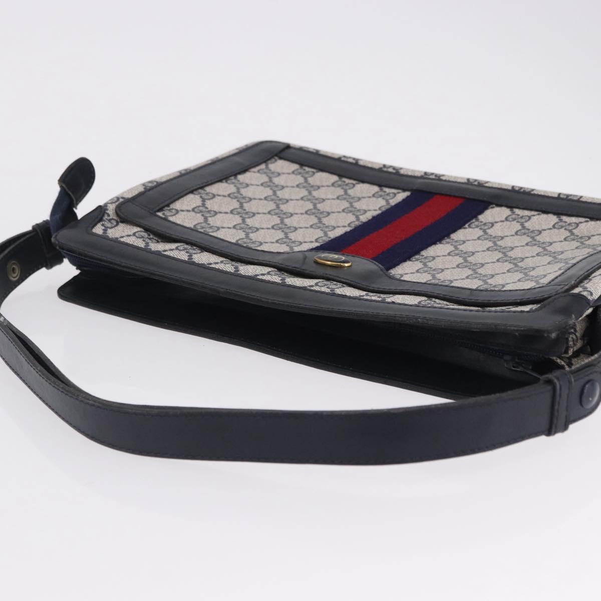 GUCCI GG Supreme Sherry Line Shoulder Bag PVC Navy Gold Auth 199828