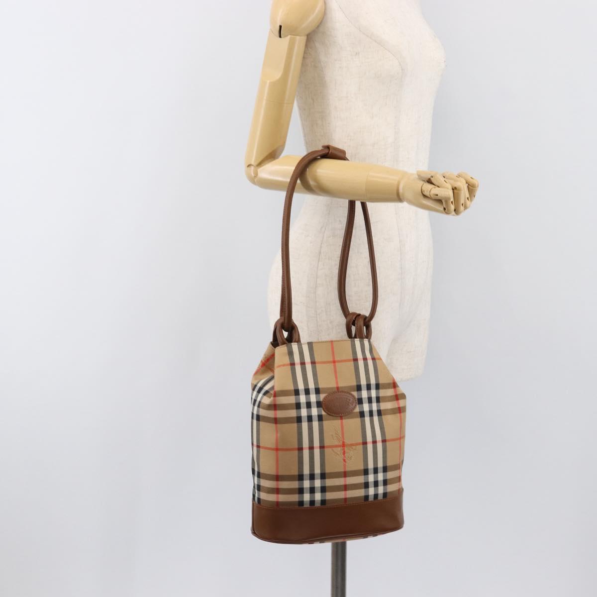 Burberrys Nova Check Shoulder Bag Canvas Beige Gold Auth 199830A