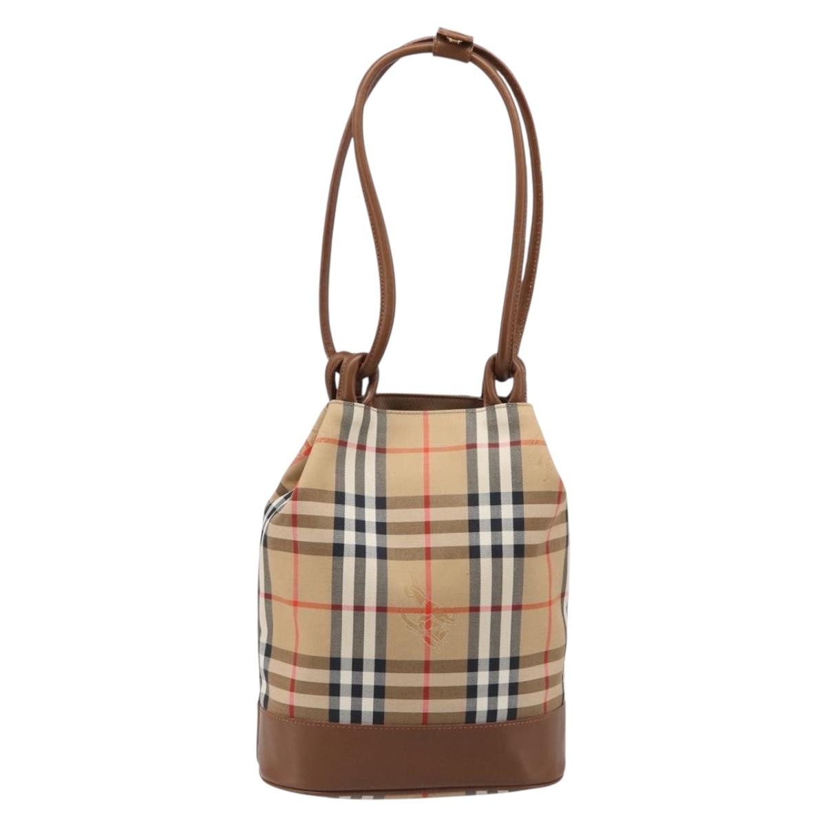 Burberrys Nova Check Shoulder Bag Canvas Beige Gold Auth 199830A