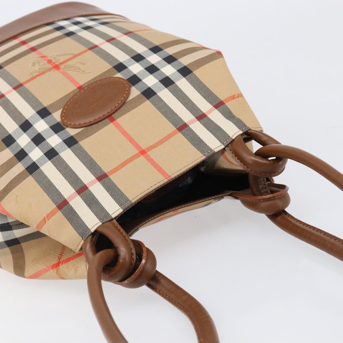 Burberrys Nova Check Shoulder Bag Canvas Beige Gold Auth 199830A