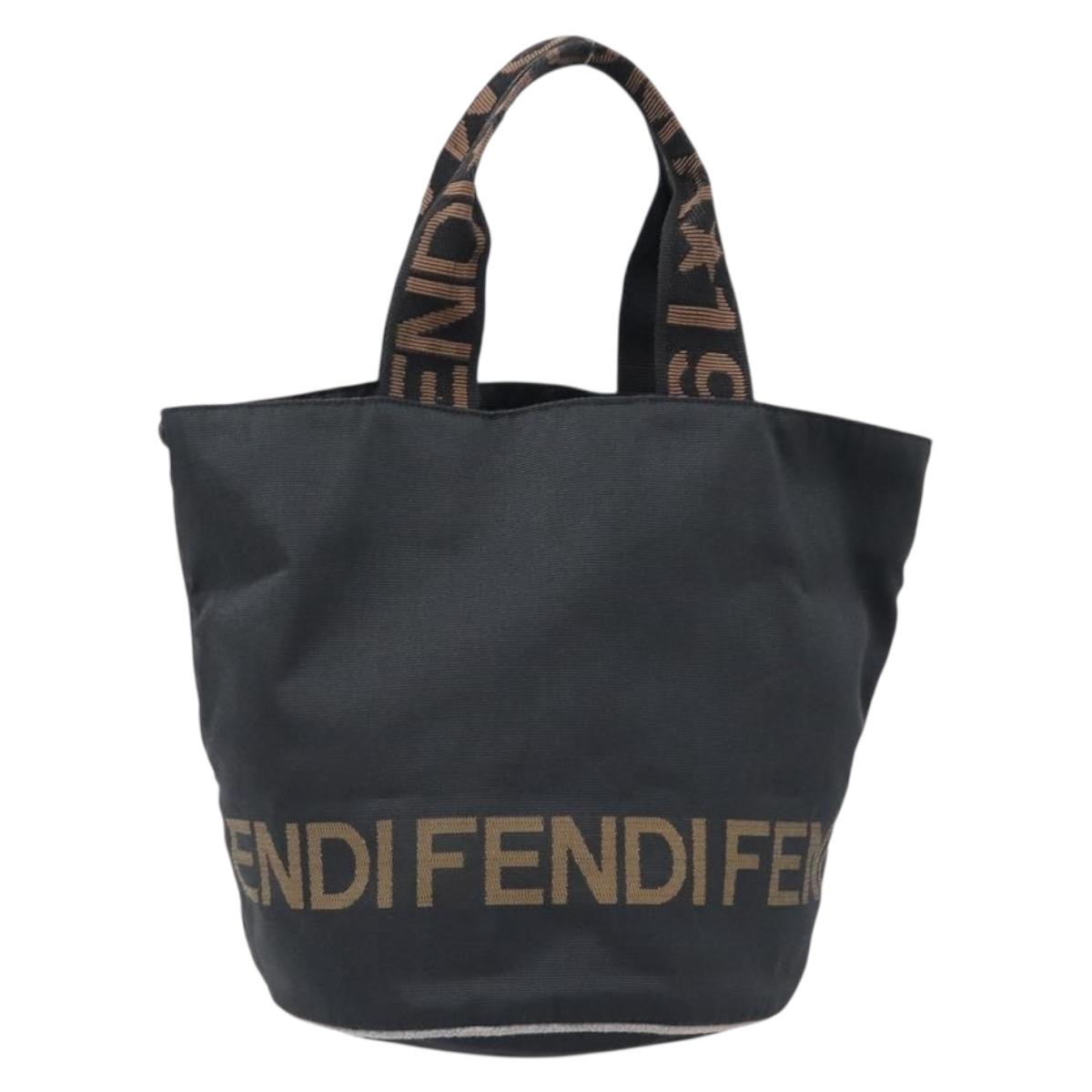 FENDI Hand Bag Canvas Black Brown Auth 199832