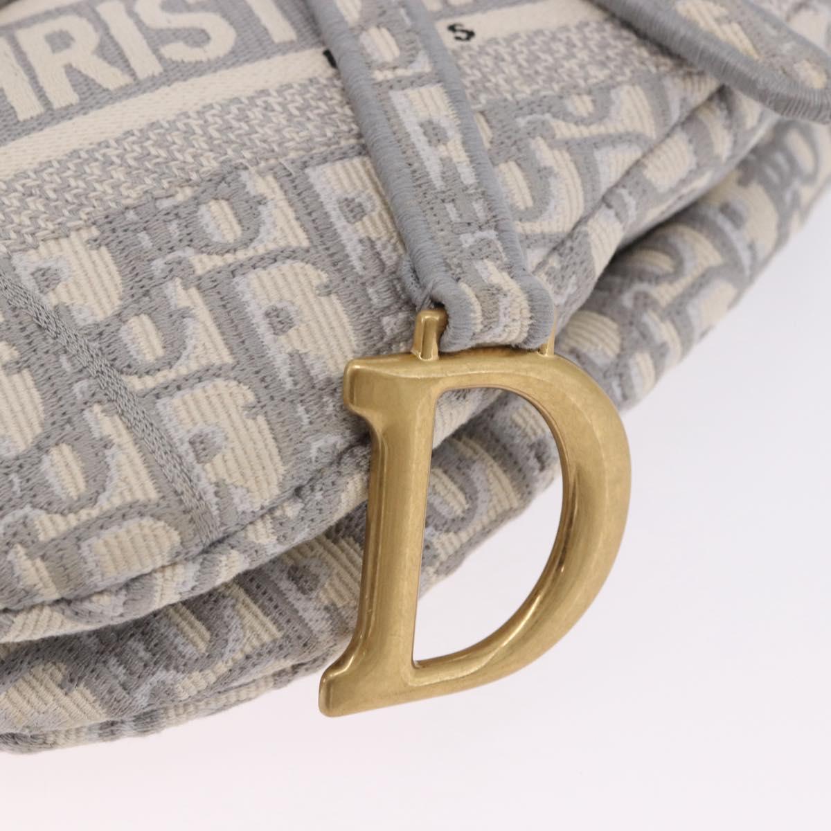 Christian Dior Trotter Canvas Saddle Oblique Bag Gray Gold Auth 199836SM