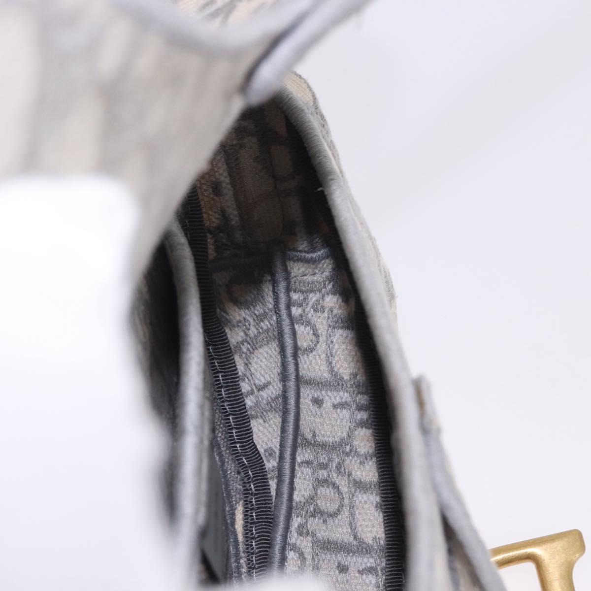 Christian Dior Trotter Canvas Saddle Oblique Bag Gray Gold Auth 199836SM