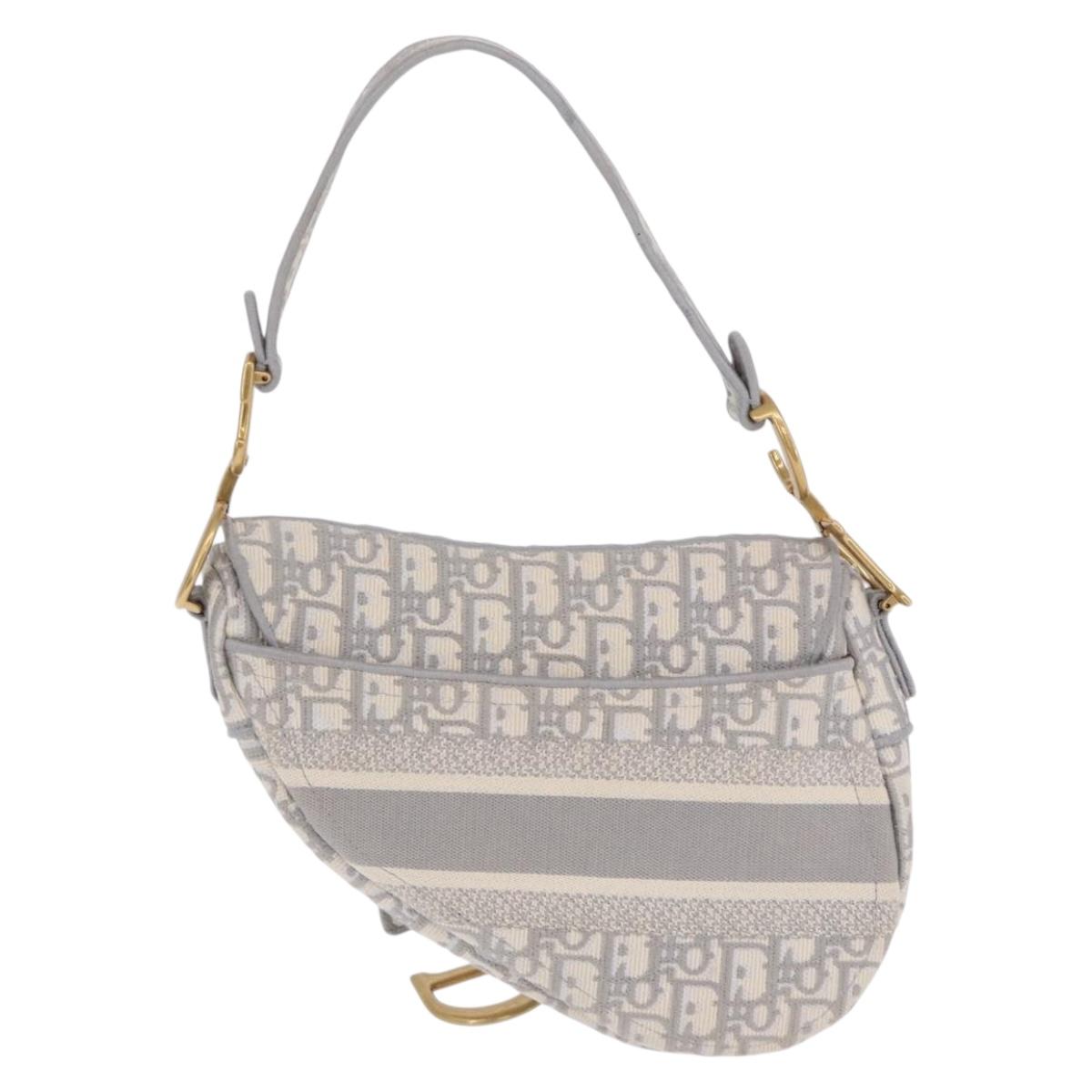Christian Dior Trotter Canvas Saddle Oblique Bag Gray Gold Auth 199836SM
