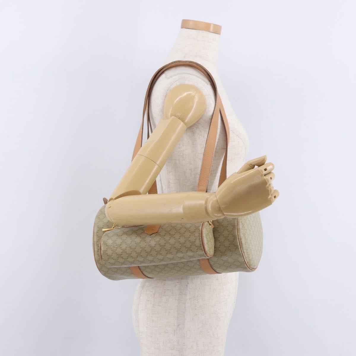 CELINE Macadam Canvas Shoulder Bag PVC Beige Gold Auth 199837V