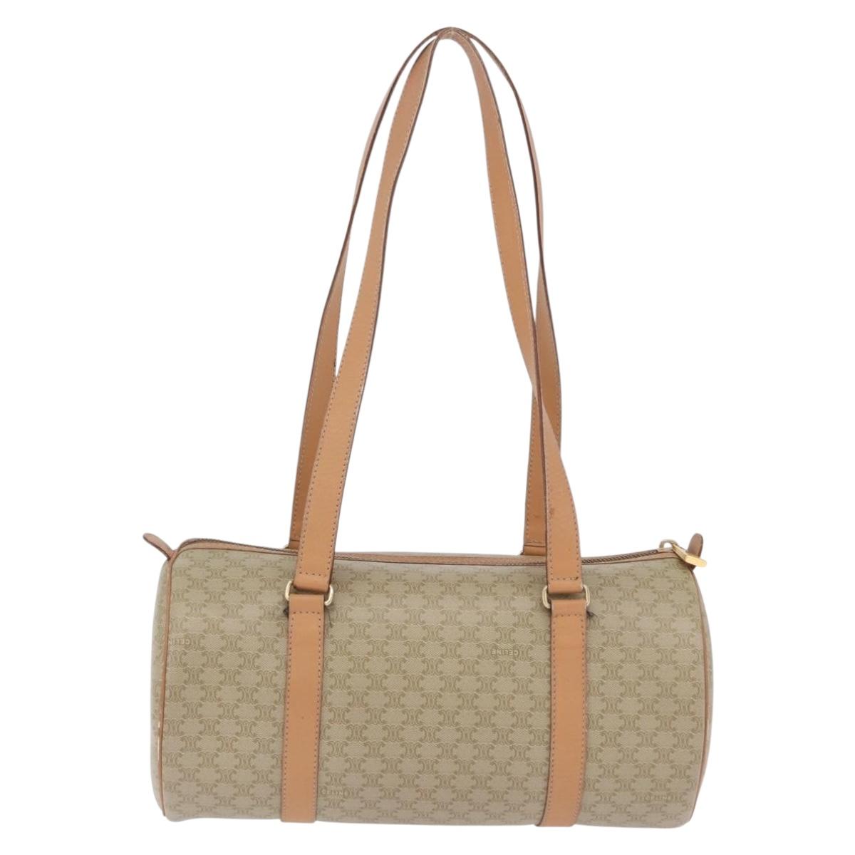 CELINE Macadam Canvas Shoulder Bag PVC Beige Gold Auth 199837V
