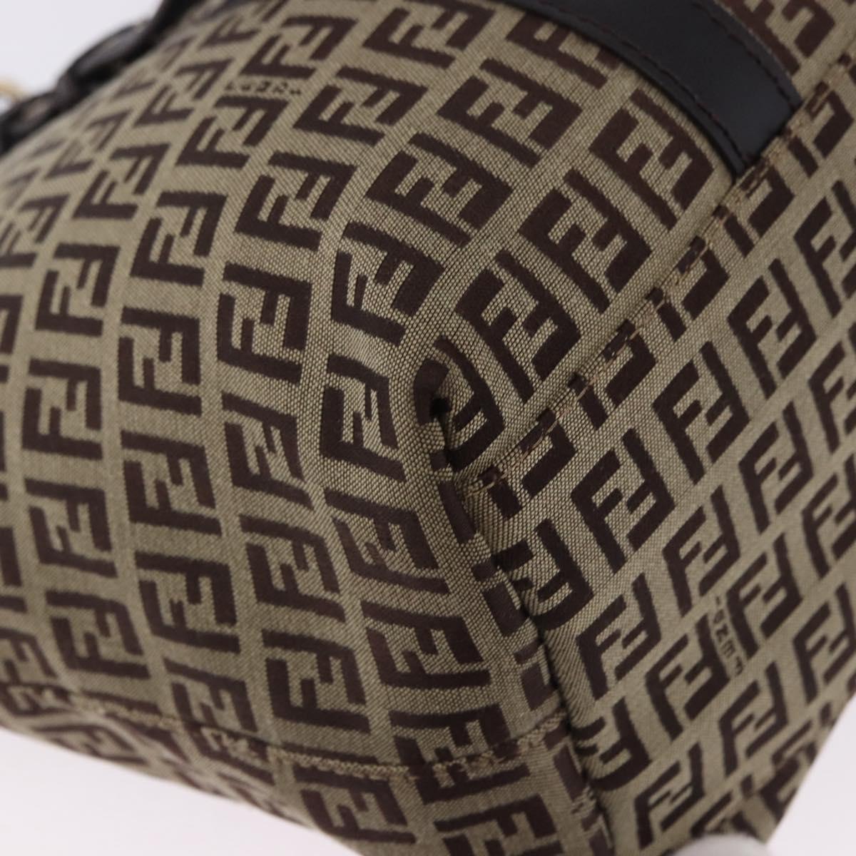 FENDI Zucchino Canvas Tote Bag Beige Gold Auth 199839V