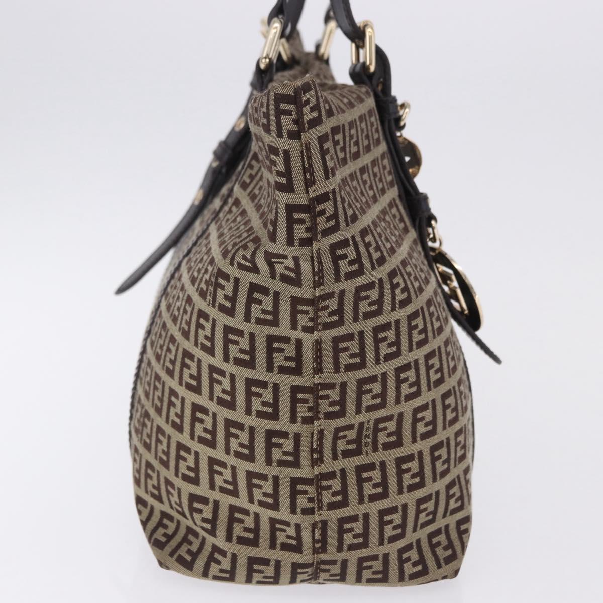FENDI Zucchino Canvas Tote Bag Beige Gold Auth 199839V