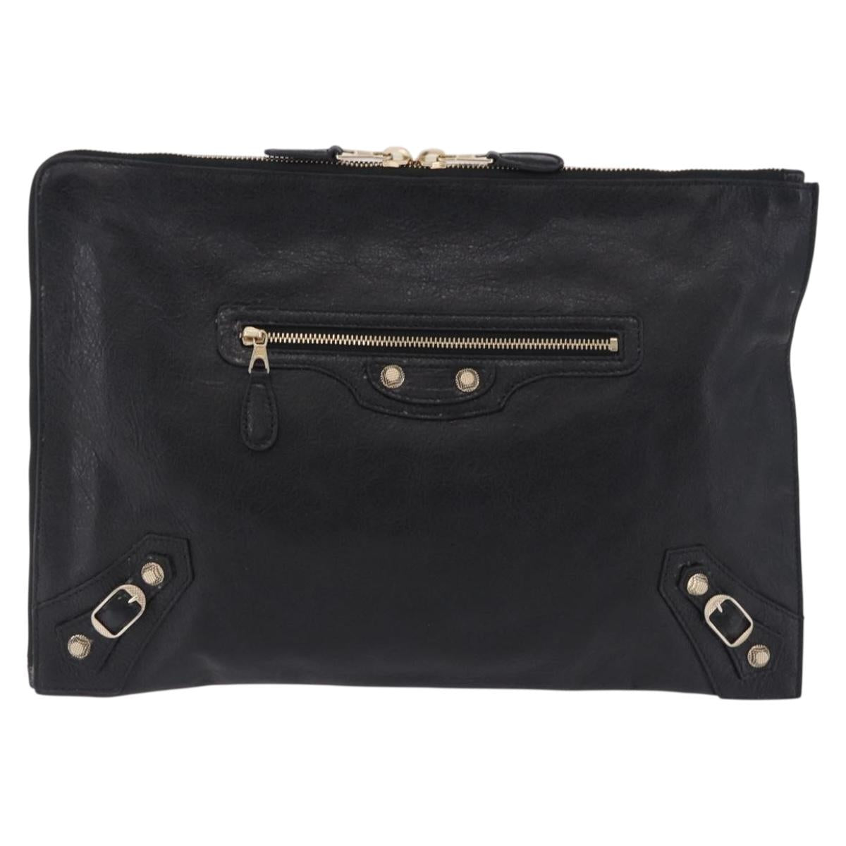 BALENCIAGA Giant Clutch Bag Leather Black Gold Auth 199841V