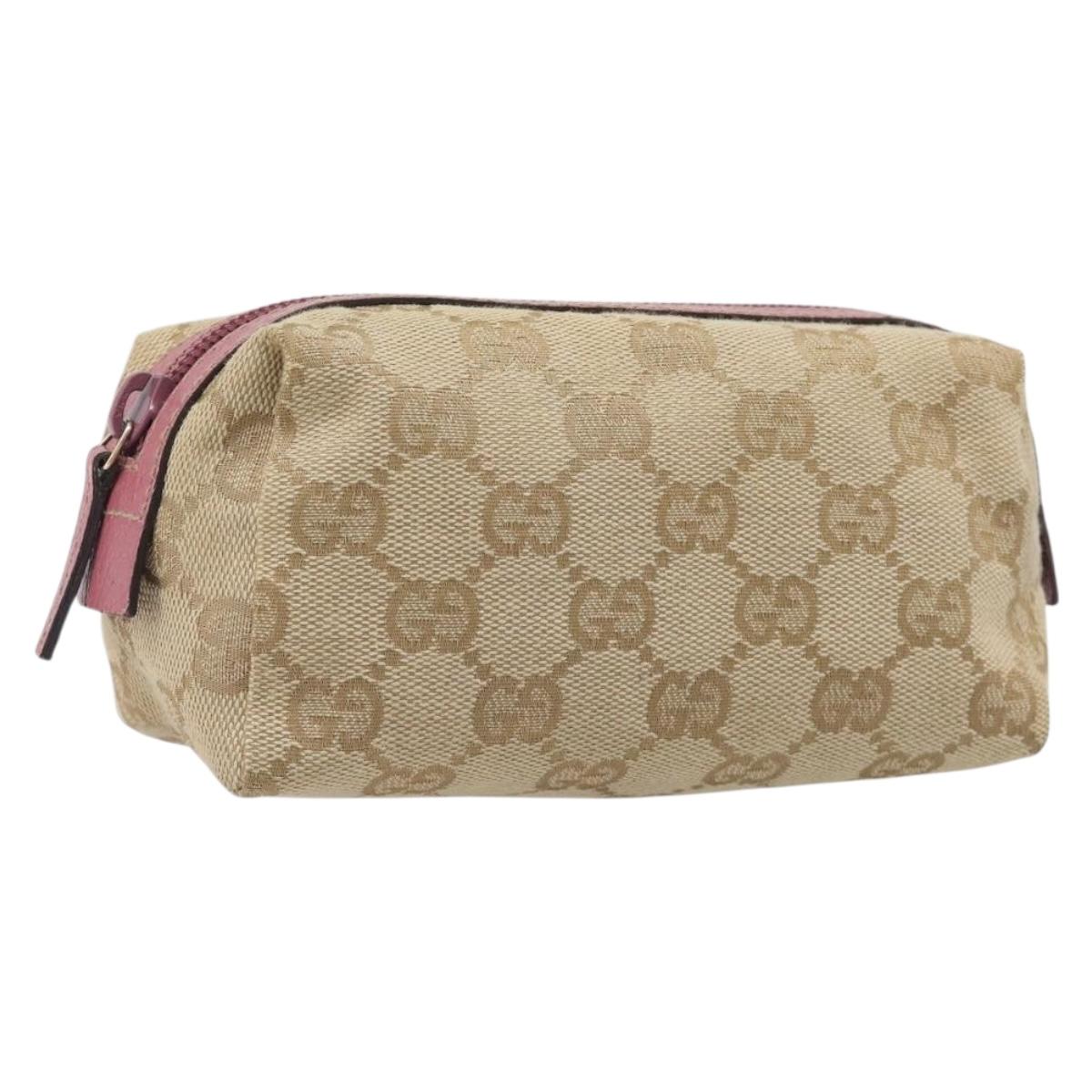 GUCCI GG Canvas Pouch Beige Gold 29596 Auth 199845A