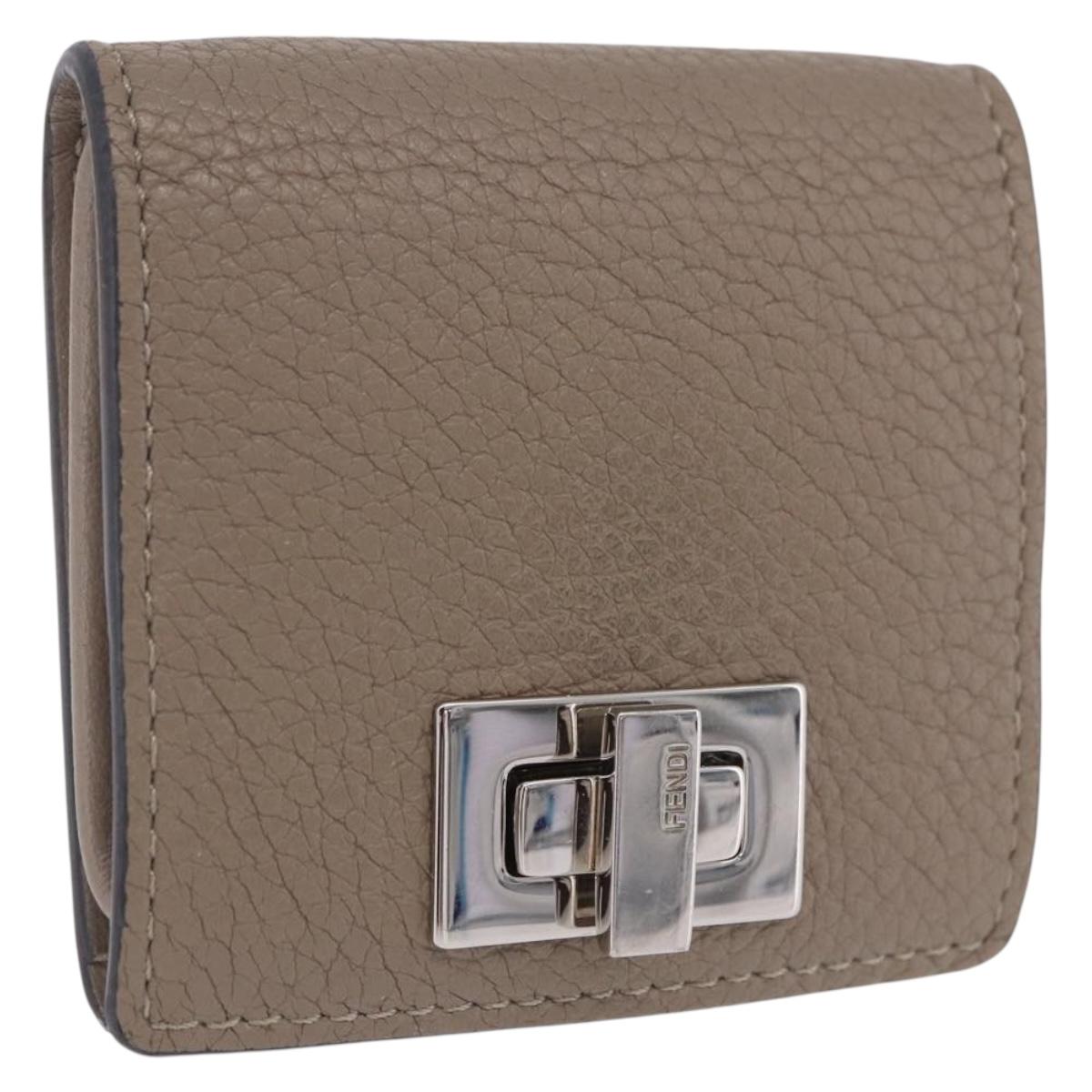 FENDI Peek A Boo Coin Purse Leather Gray Silver Auth 199851A