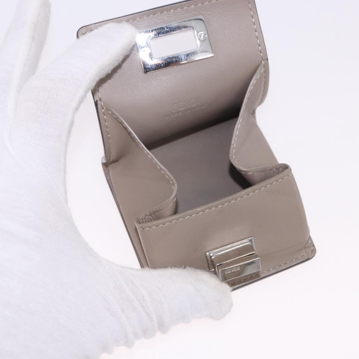 FENDI Peek A Boo Coin Purse Leather Gray Silver Auth 199851A