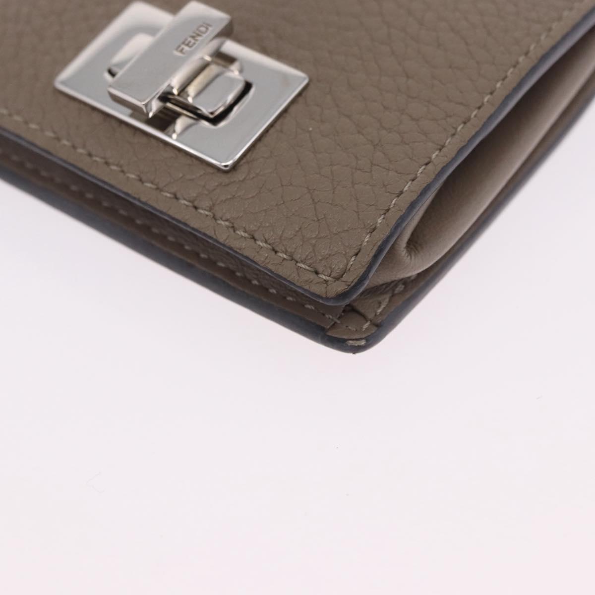 FENDI Peek A Boo Coin Purse Leather Gray Silver Auth 199851A