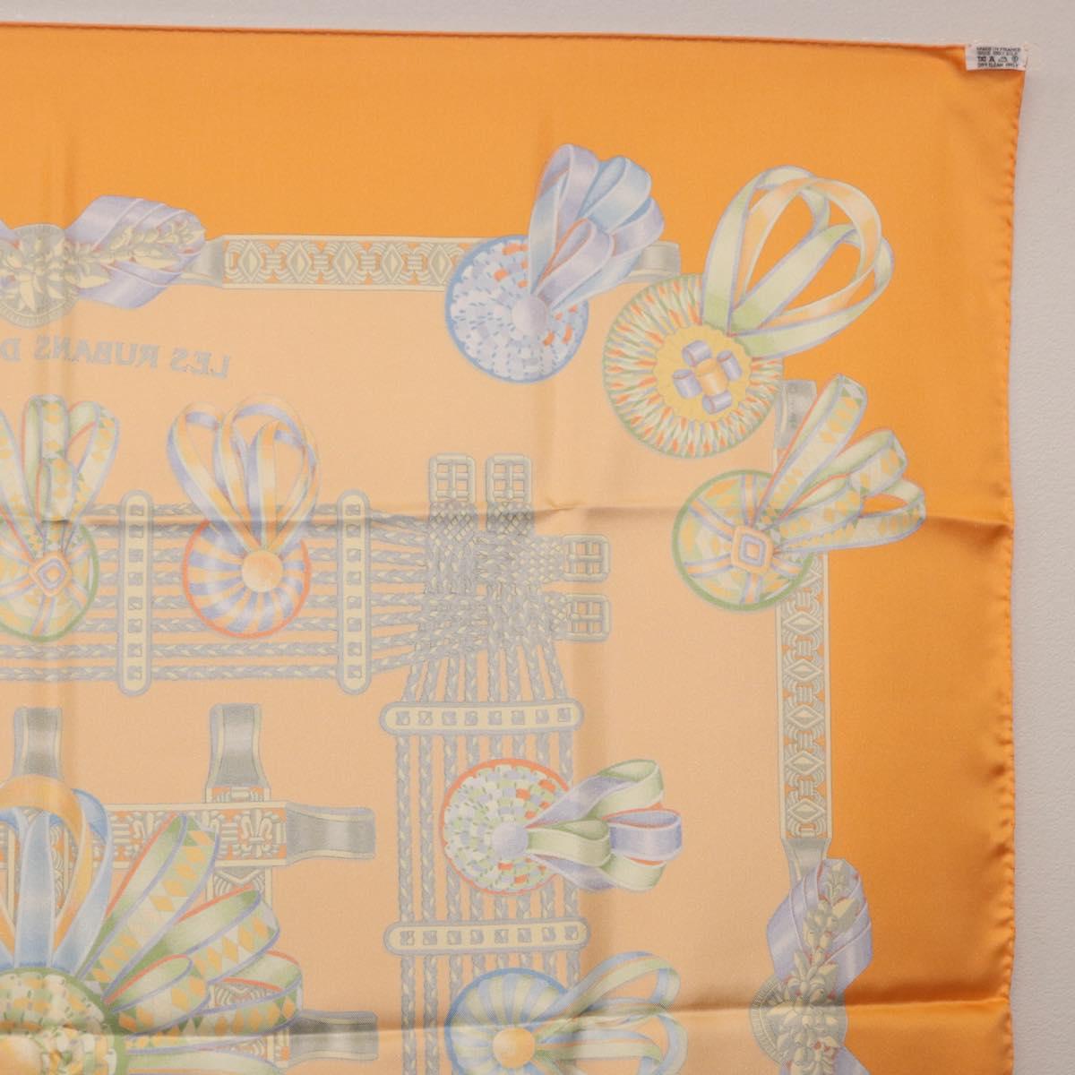 HERMES Carre 90 Scarf Silk ""LES RUBANS DU CHEVAL"" Orange Auth 199852M