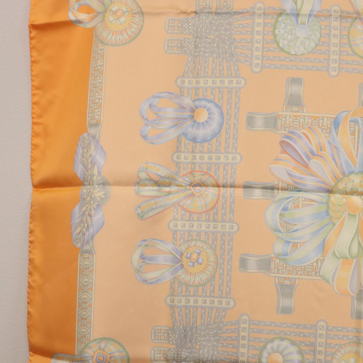 HERMES Carre 90 Scarf Silk ""LES RUBANS DU CHEVAL"" Orange Auth 199852M