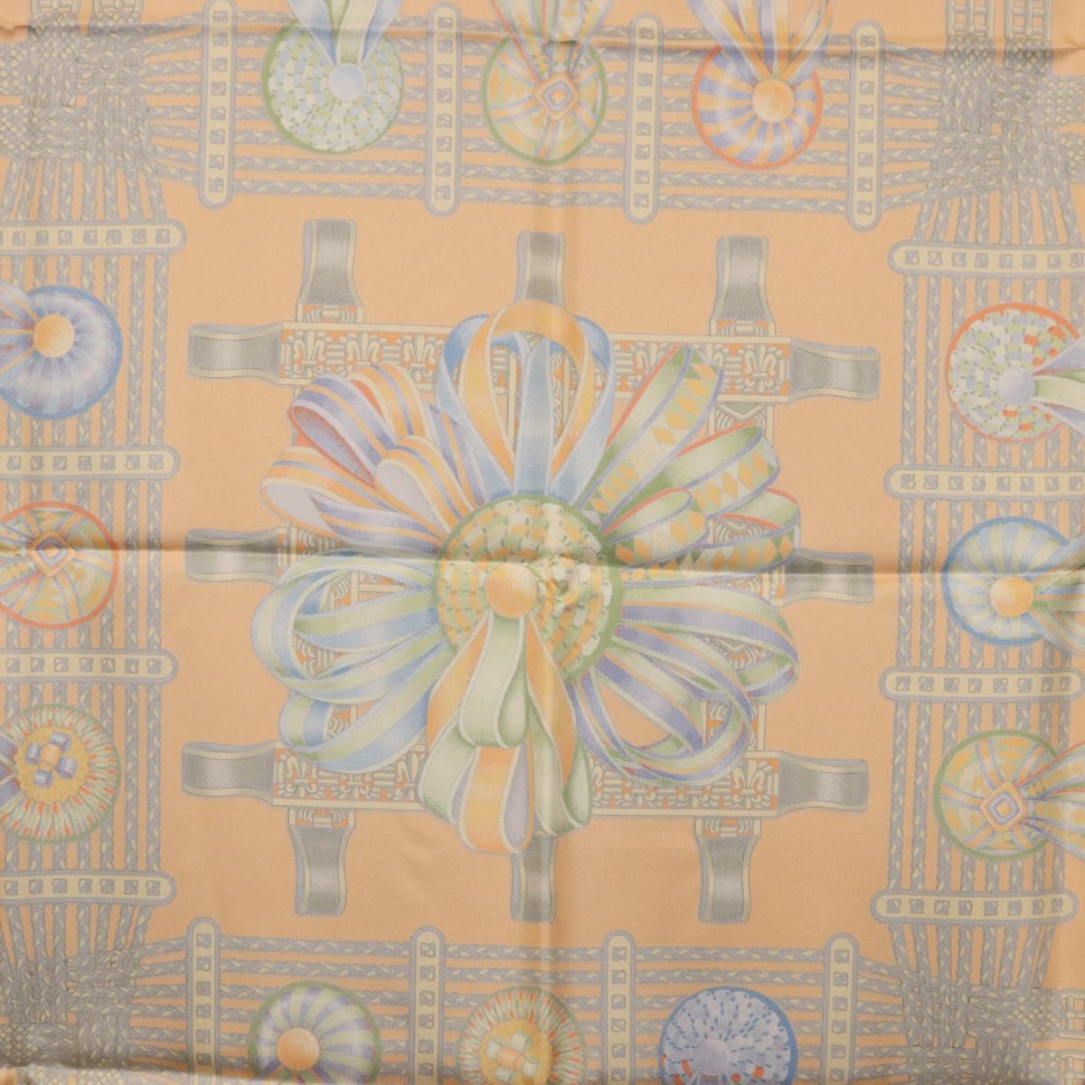 HERMES Carre 90 Scarf Silk ""LES RUBANS DU CHEVAL"" Orange Auth 199852M
