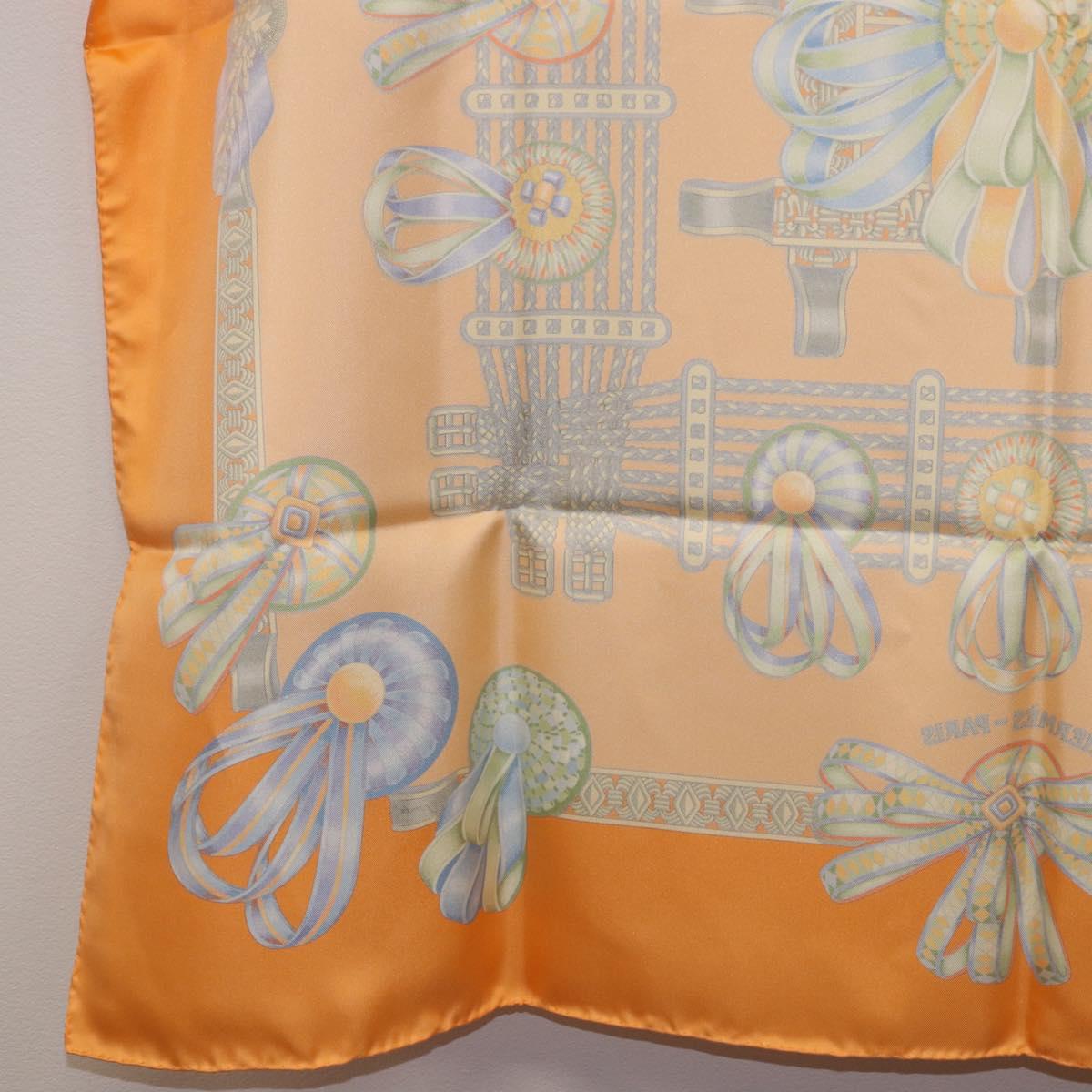 HERMES Carre 90 Scarf Silk ""LES RUBANS DU CHEVAL"" Orange Auth 199852M