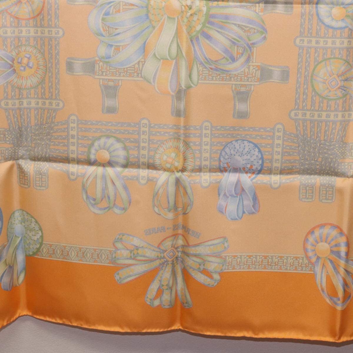 HERMES Carre 90 Scarf Silk ""LES RUBANS DU CHEVAL"" Orange Auth 199852M