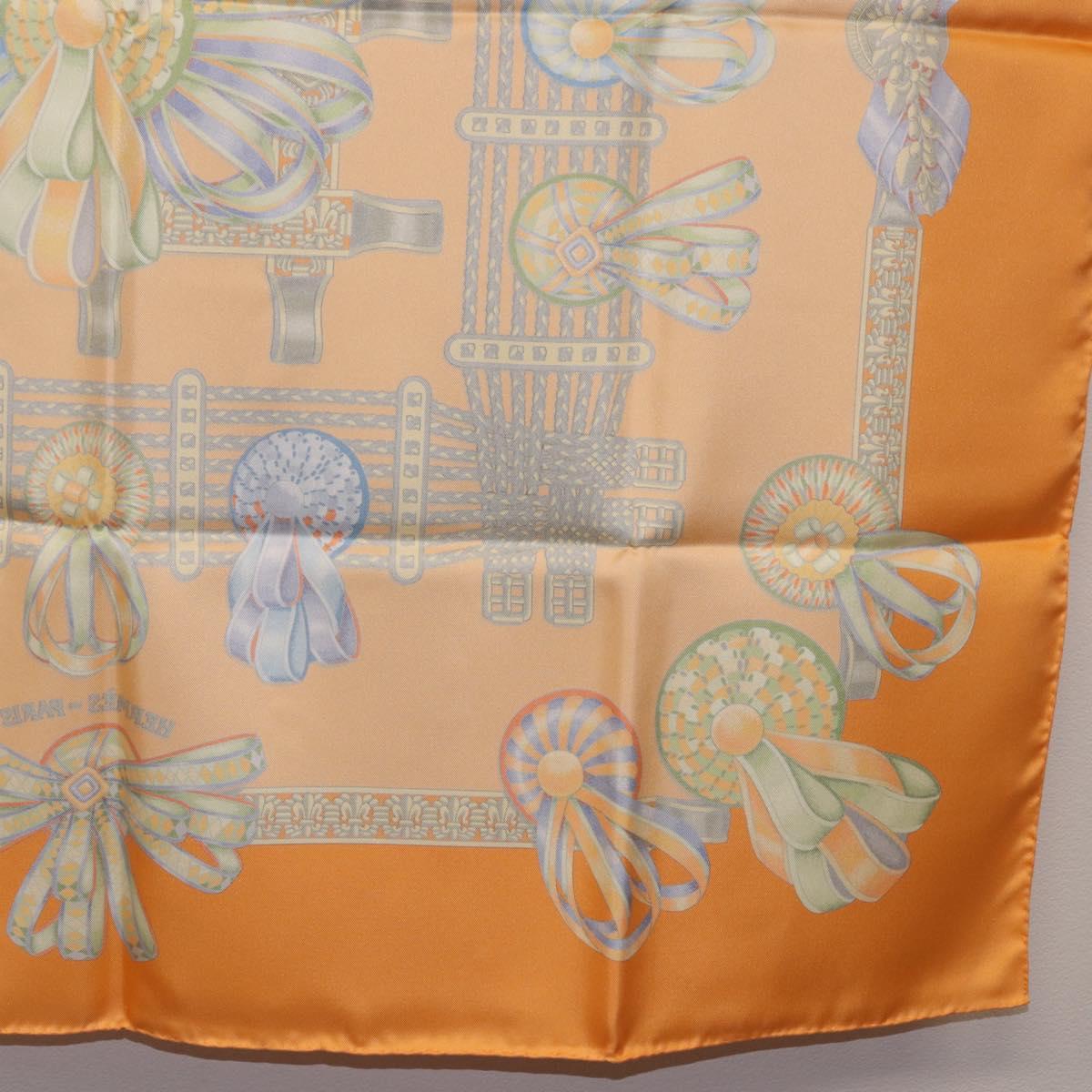 HERMES Carre 90 Scarf Silk ""LES RUBANS DU CHEVAL"" Orange Auth 199852M