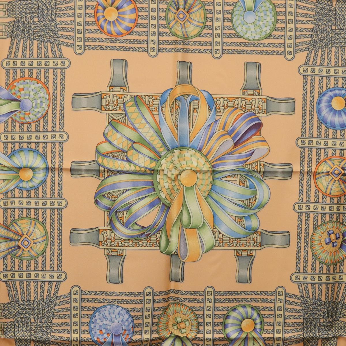 HERMES Carre 90 Scarf Silk ""LES RUBANS DU CHEVAL"" Orange Auth 199852M