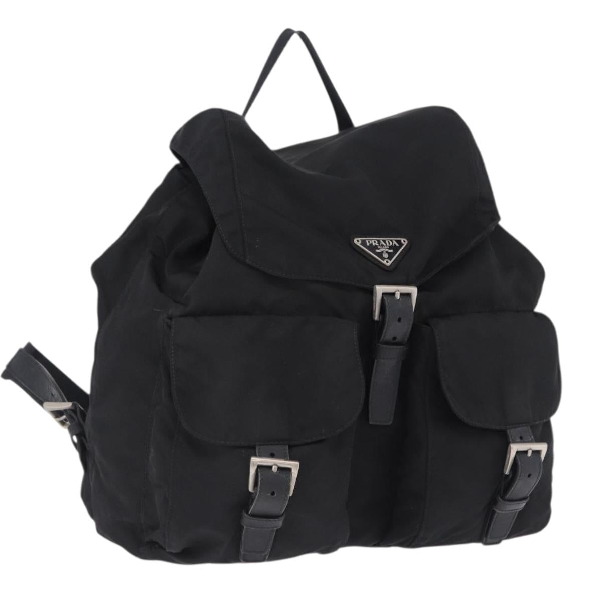 PRADA Backpack Nylon Black Silver Auth 199856A