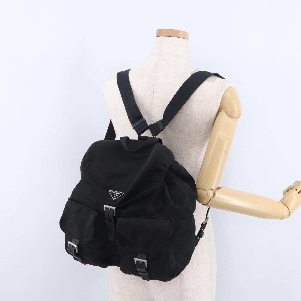 PRADA Backpack Nylon Black Silver Auth 199856A