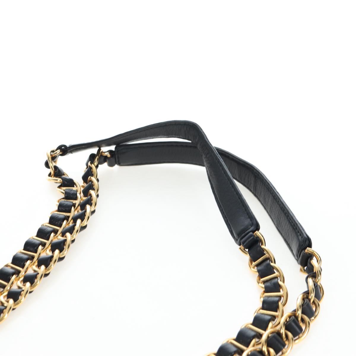 PRADA Chain Shoulder Bag Nylon Black Gold Auth 199857V