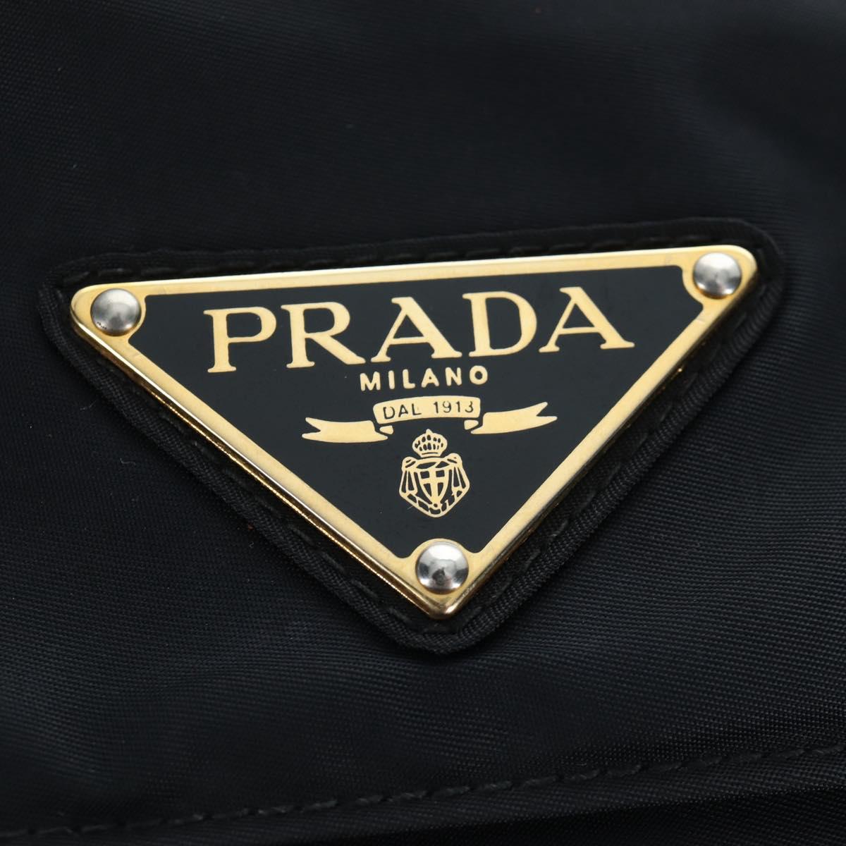PRADA Chain Shoulder Bag Nylon Black Gold Auth 199857V
