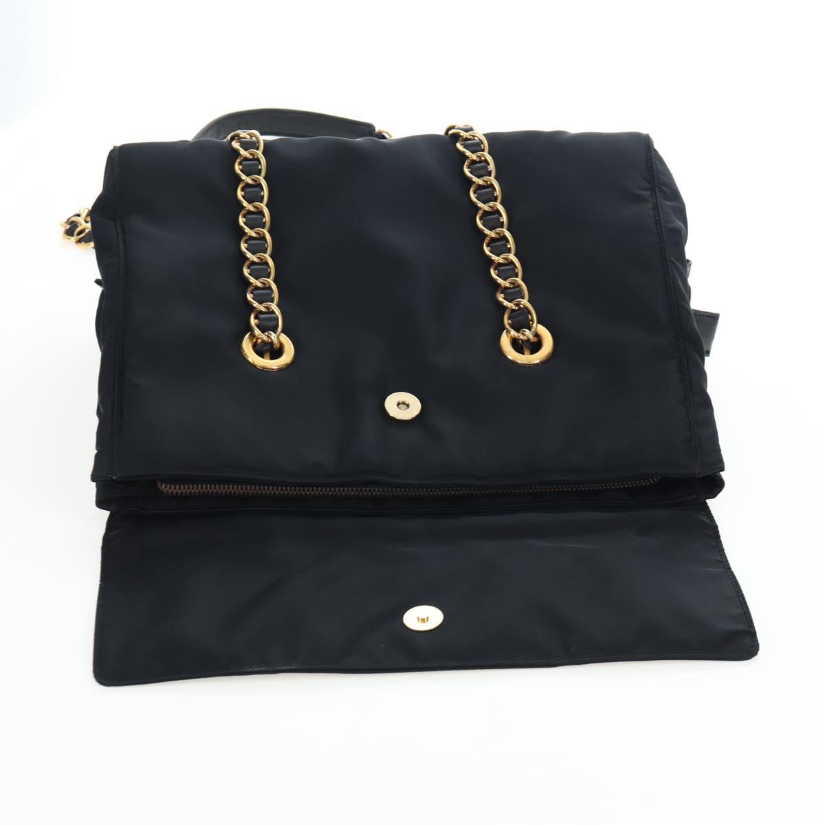 PRADA Chain Shoulder Bag Nylon Black Gold Auth 199857V
