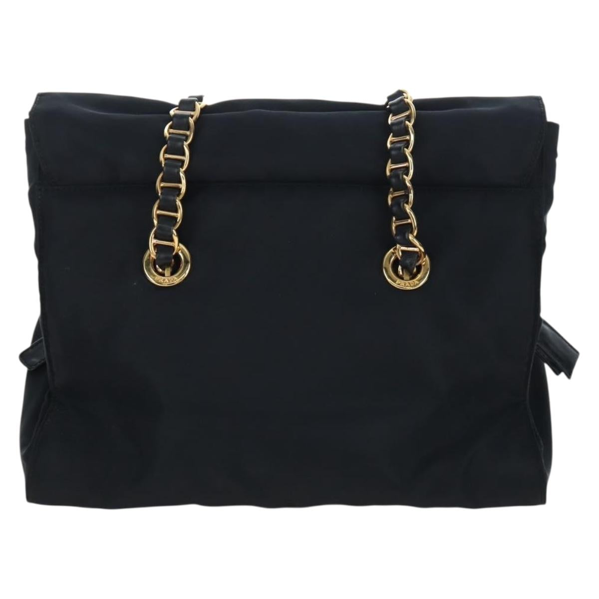 PRADA Chain Shoulder Bag Nylon Black Gold Auth 199857V