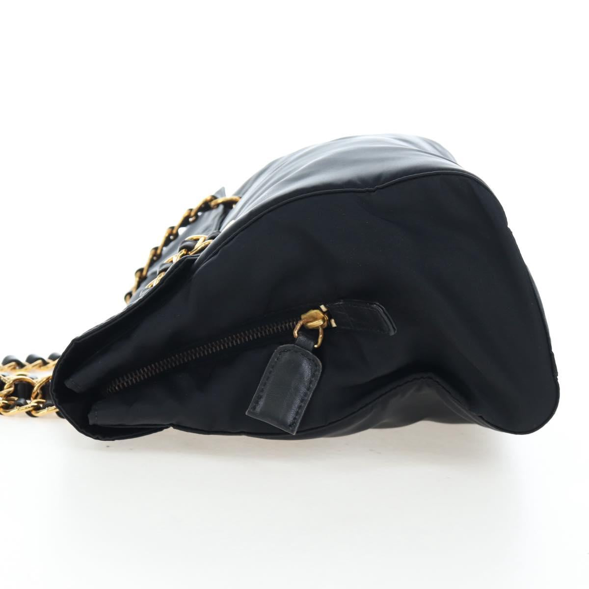 PRADA Chain Shoulder Bag Nylon Black Gold Auth 199857V