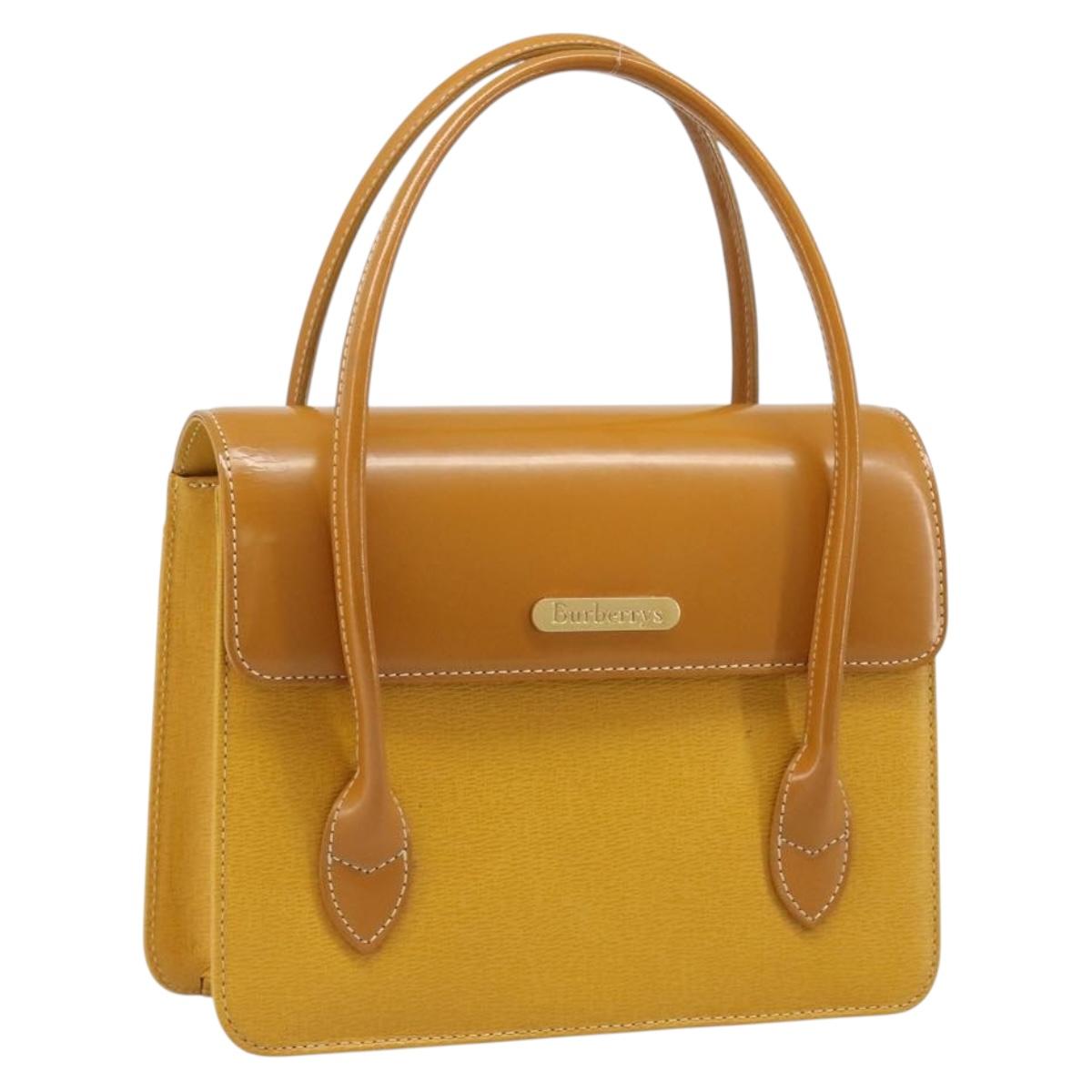 Burberrys Hand Bag Leather Yellow Gold Tone Auth 199859A