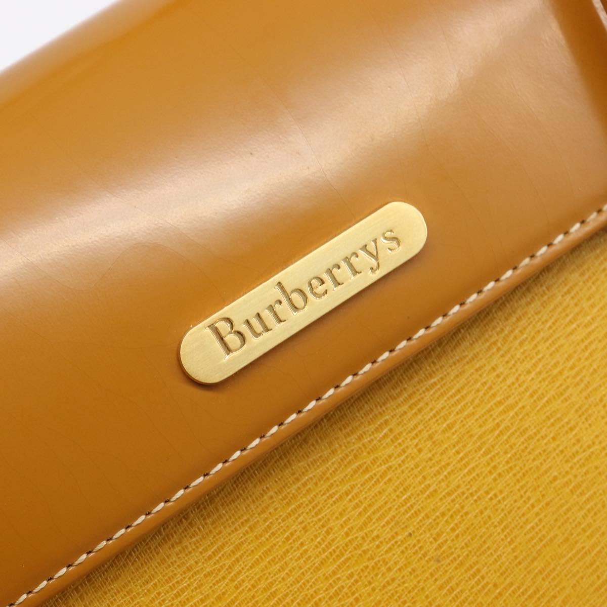 Burberrys Hand Bag Leather Yellow Gold Tone Auth 199859A