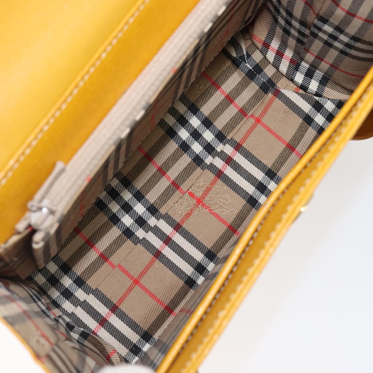 Burberrys Hand Bag Leather Yellow Gold Tone Auth 199859A