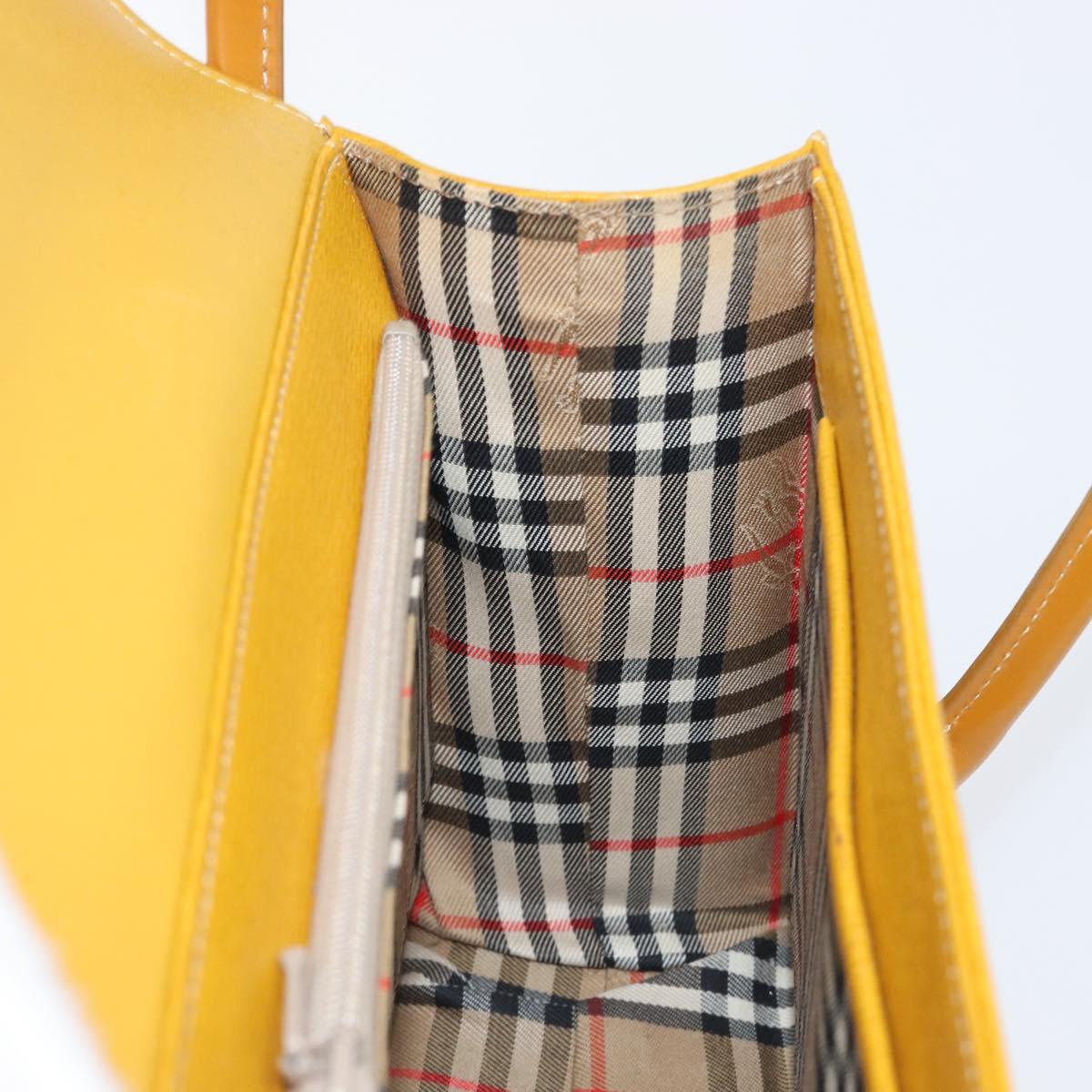 Burberrys Hand Bag Leather Yellow Gold Tone Auth 199859A