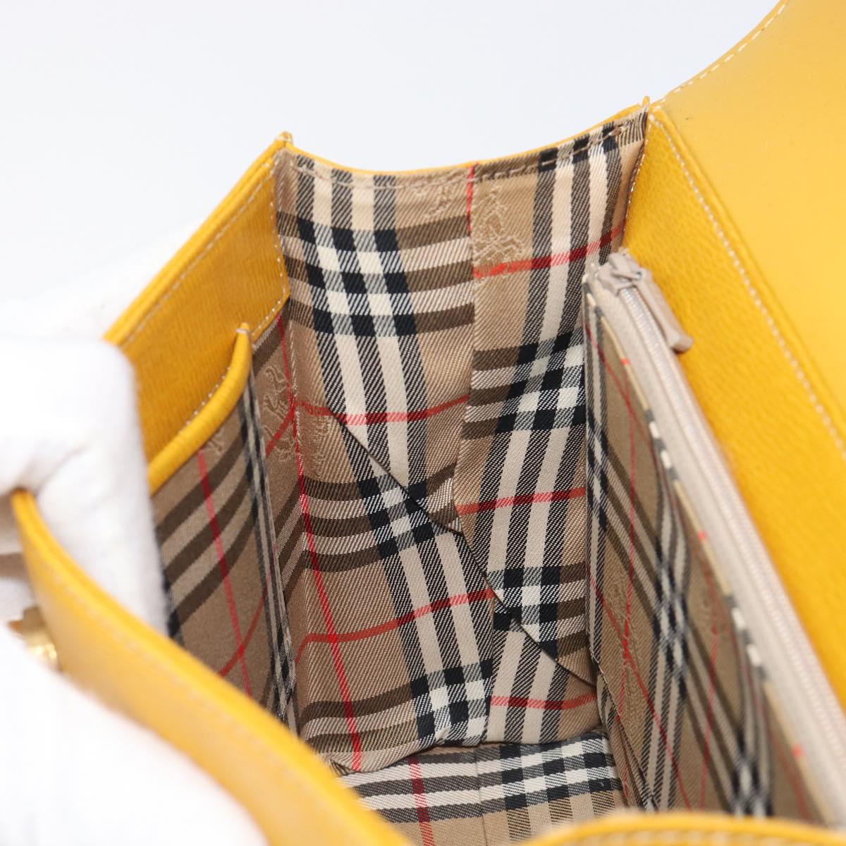 Burberrys Hand Bag Leather Yellow Gold Tone Auth 199859A