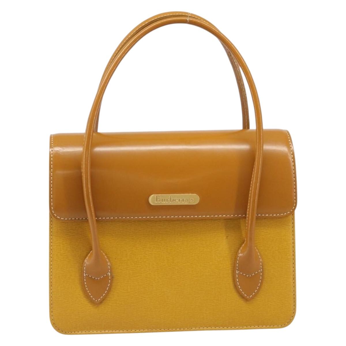 Burberrys Hand Bag Leather Yellow Gold Tone Auth 199859A