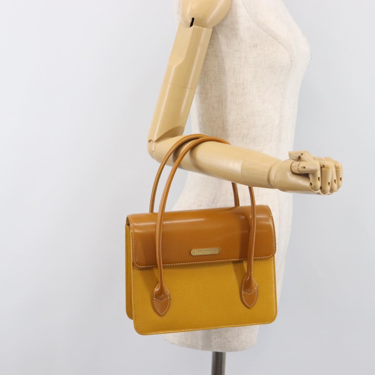 Burberrys Hand Bag Leather Yellow Gold Tone Auth 199859A