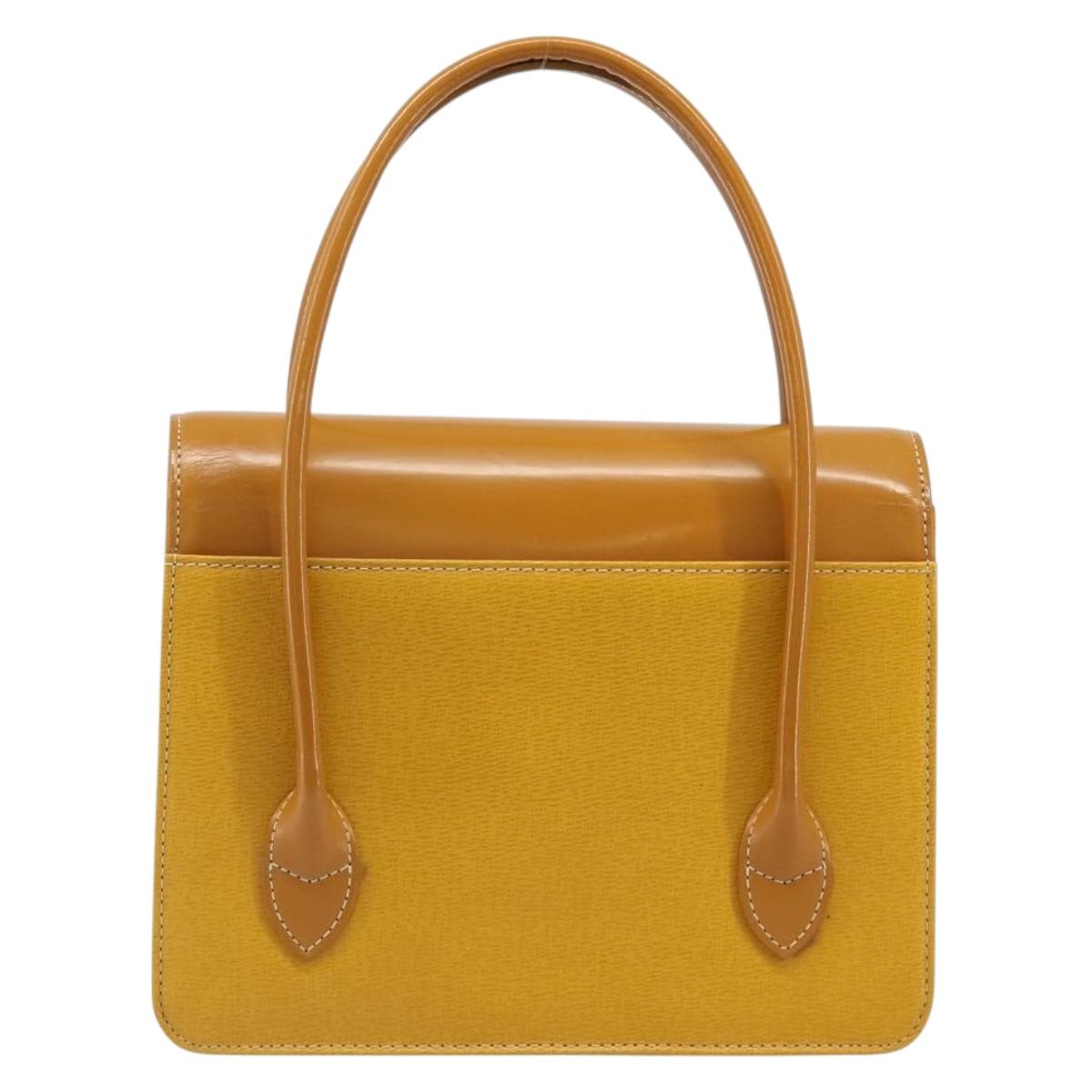 Burberrys Hand Bag Leather Yellow Gold Tone Auth 199859A