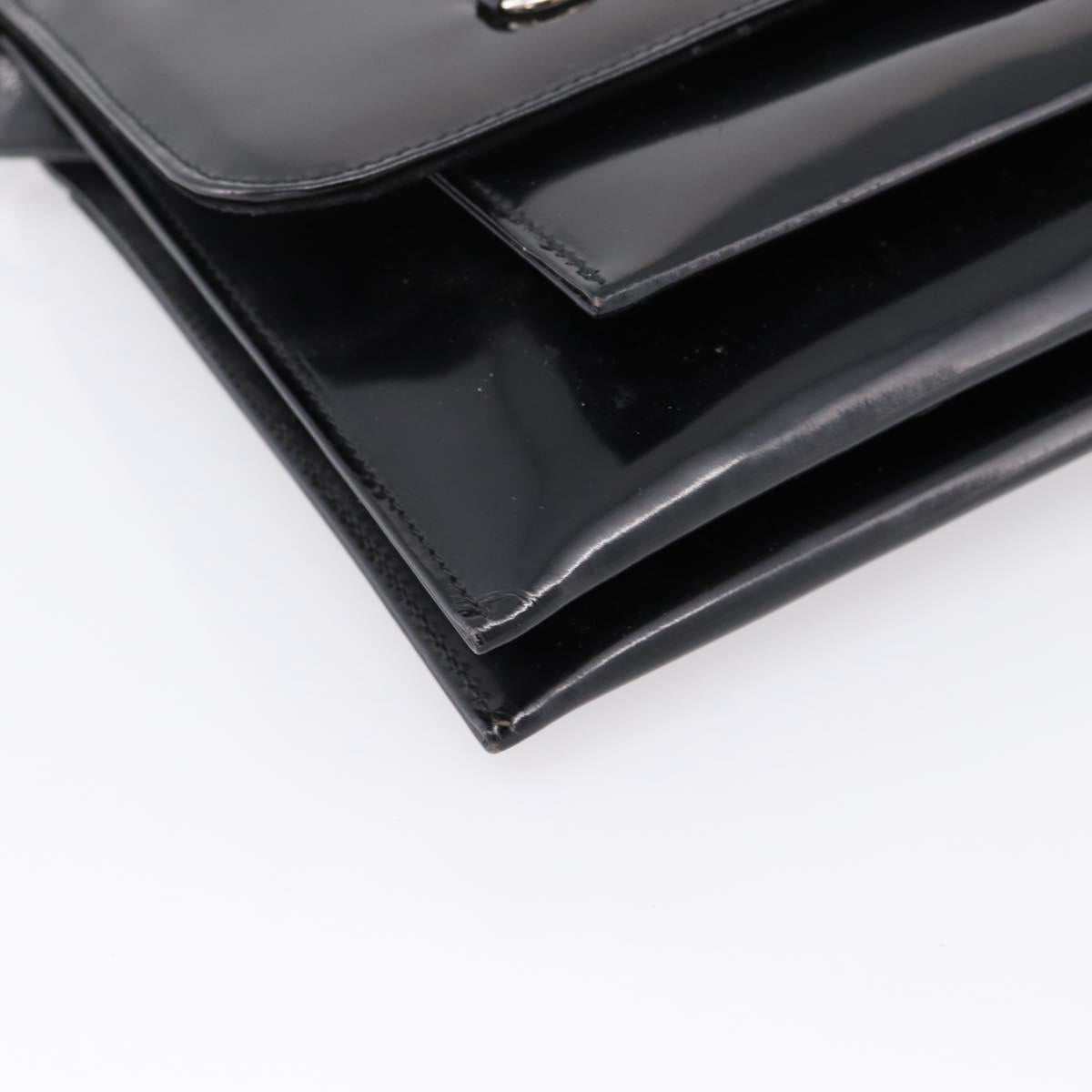 GUCCI Horsebit Shoulder Bag Patent leather Black Silver Auth 199860